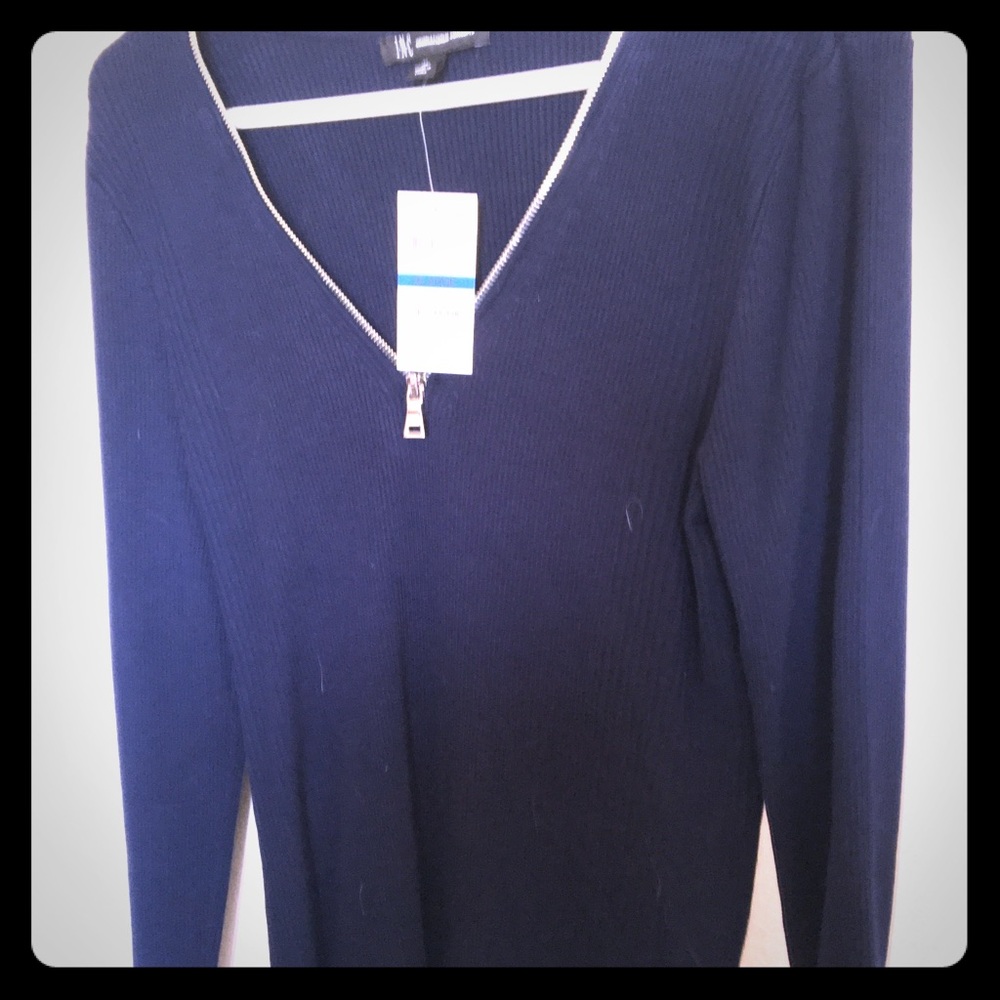 Navy blue inc b neck zipper sweater